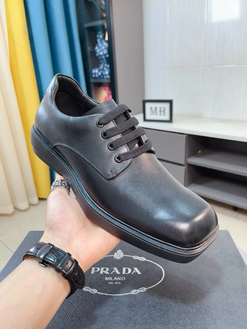 Men's shoes 💰540🌹🌹【PRADA Leather Shoes】Top purchasing agency Original imported Italian custom-made open-edge beaded cowhide leather surface, fully imported water-dyed breathable cowhide lining, original factory special molded sole super comfortable, size: 38-44